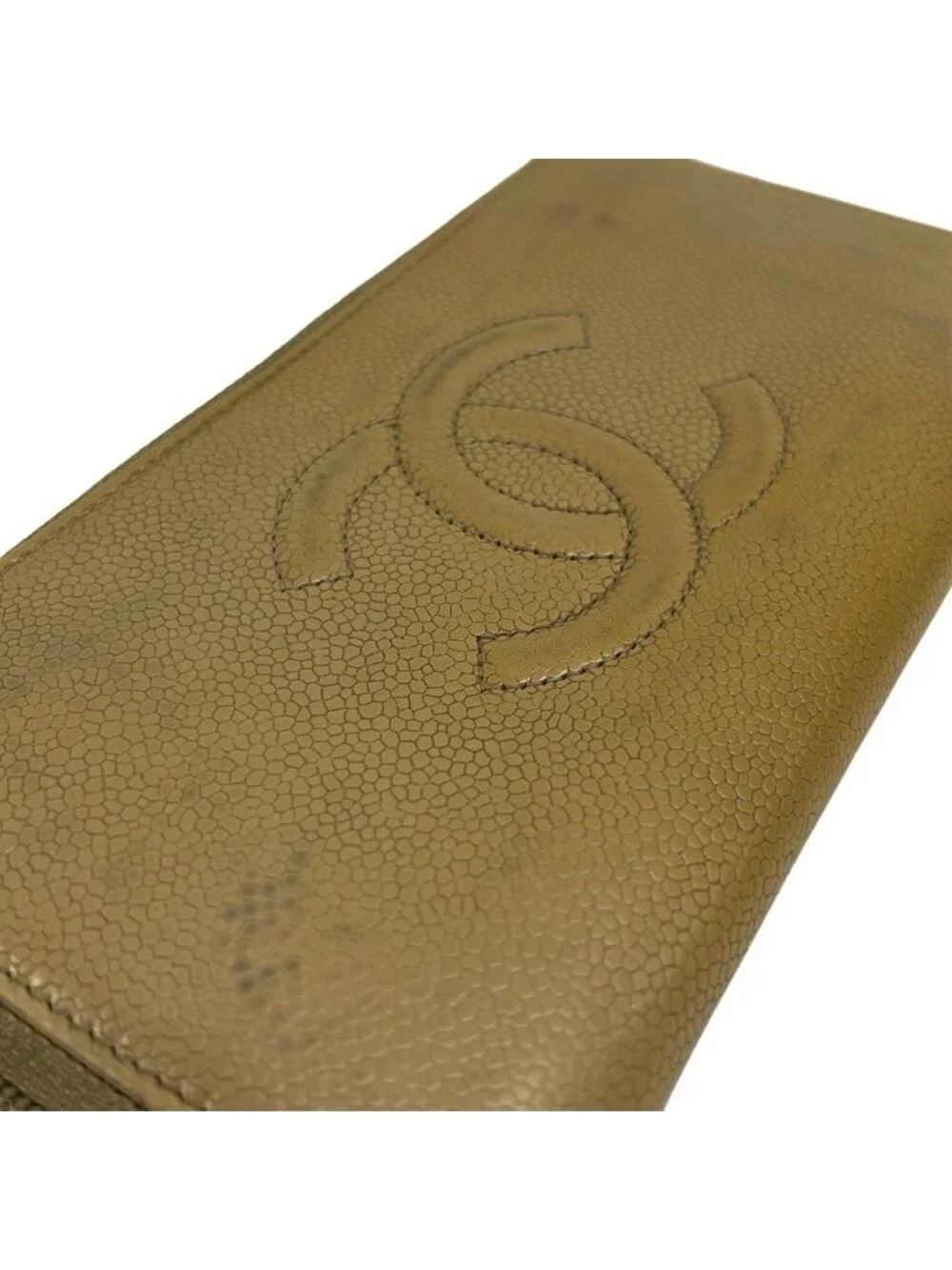 Chanel Wallet Beige Zip Around CC Logo Silver